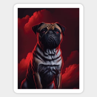 a pug in the sky portrait painting Sticker